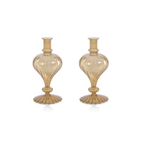 Zodax Vellum 2-Piece Set Small Light Amber Spiral Glass Vases, Turnip Shape, Small, Light Amber