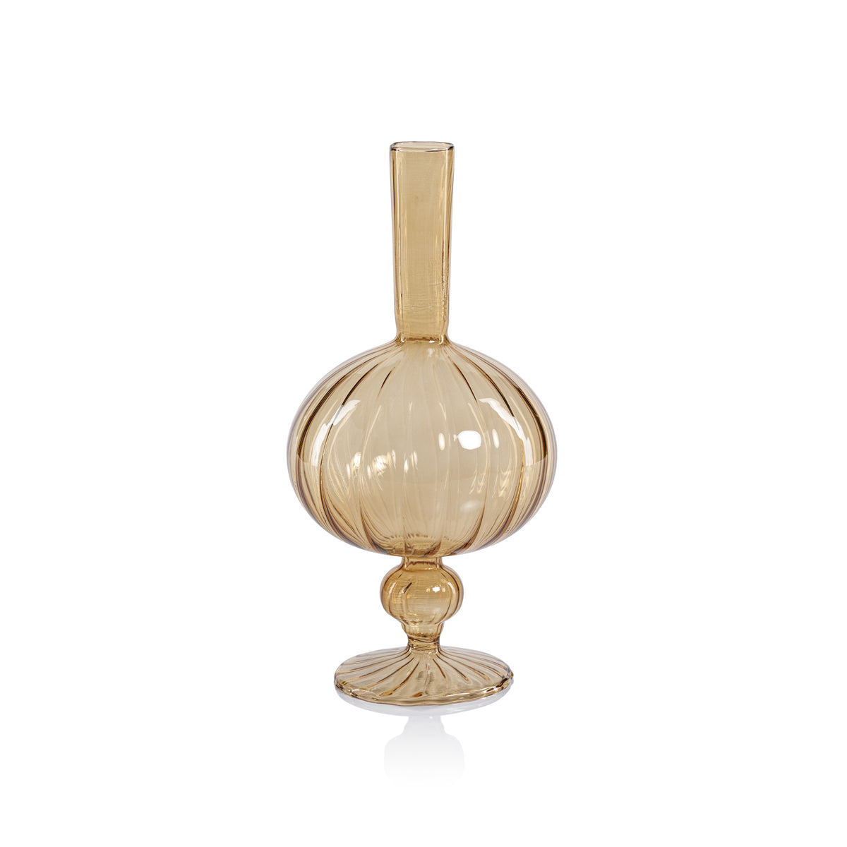 Zodax Vellum 2-Piece Set Large Light Amber Spiral Glass Vases, Onion Shape, Large, Light Amber