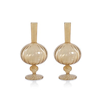 Zodax Vellum 2-Piece Set Large Light Amber Spiral Glass Vases, Onion Shape, Large, Light Amber