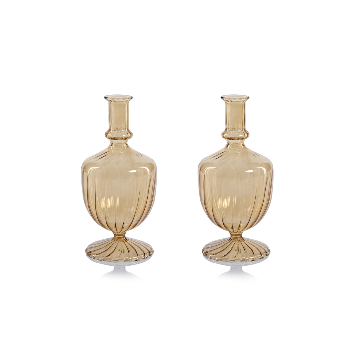 Zodax Vellum 2-Piece Set Light Amber Spiral Glass Vases, Urn Shape, Light Amber