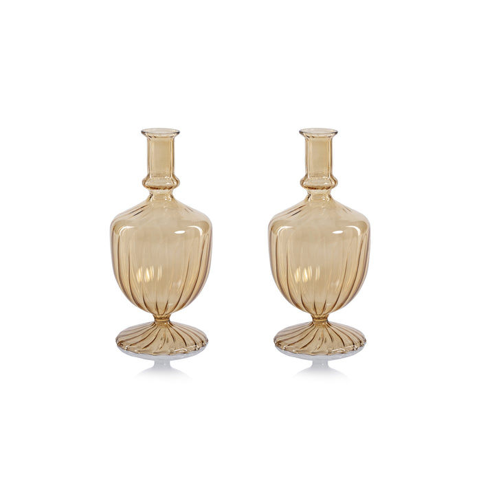 Zodax Vellum 2-Piece Set Light Amber Spiral Glass Vases, Urn Shape, Light Amber