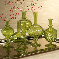 Zodax Vellum 2-Piece Set Large Green Spiral Glass Vases, Turnip Shape, Large, Green