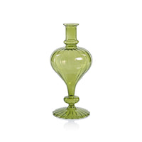 Zodax Vellum 2-Piece Set Large Green Spiral Glass Vases, Turnip Shape, Large, Green