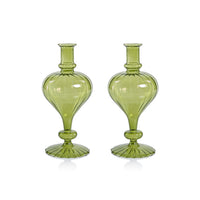 Zodax Vellum 2-Piece Set Large Green Spiral Glass Vases, Turnip Shape, Large, Green