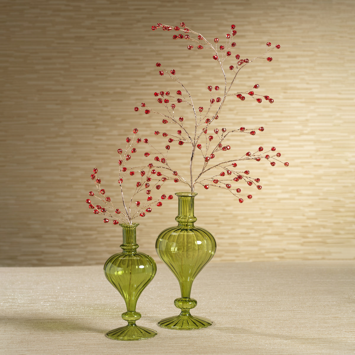 Zodax Vellum 2-Piece Set Small Green Spiral Glass Vases, Turnip Shape, Small, Green