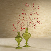 Zodax Vellum 2-Piece Set Small Green Spiral Glass Vases, Turnip Shape, Small, Green