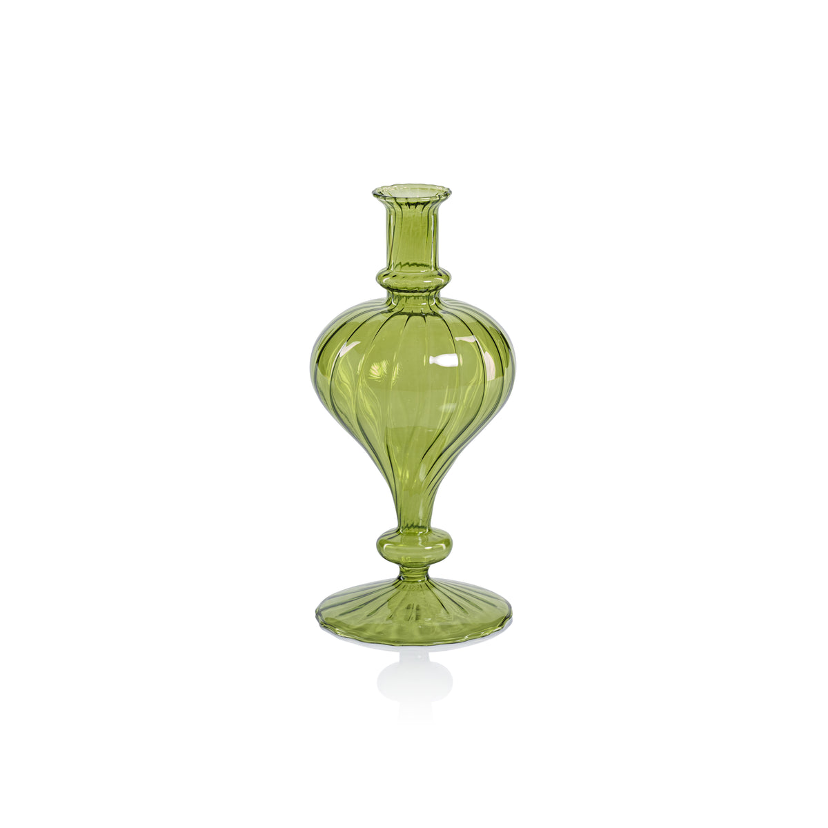 Zodax Vellum 2-Piece Set Small Green Spiral Glass Vases, Turnip Shape, Small, Green
