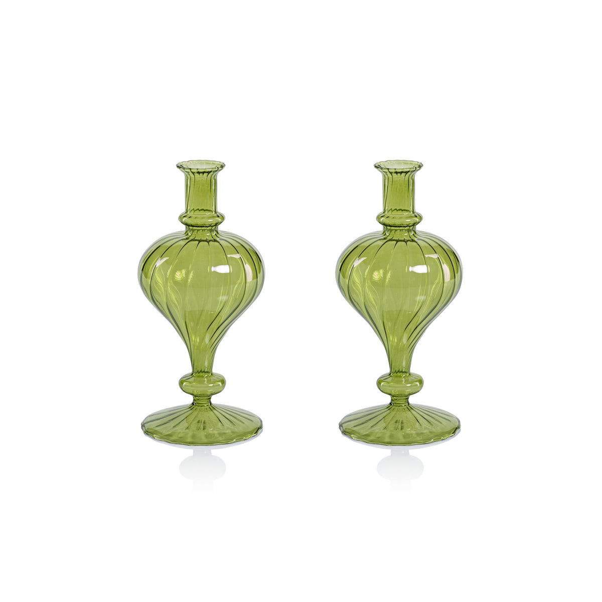Zodax Vellum 2-Piece Set Small Green Spiral Glass Vases, Turnip Shape, Small, Green