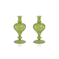 Zodax Vellum 2-Piece Set Small Green Spiral Glass Vases, Turnip Shape, Small, Green