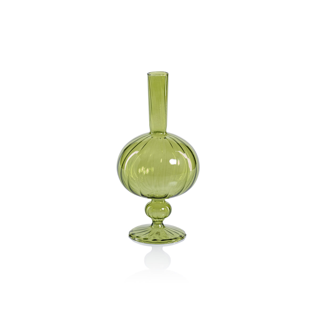 Zodax Vellum 2-Piece Set Large Green Spiral Glass Vases, Onion Shape, Large, Green