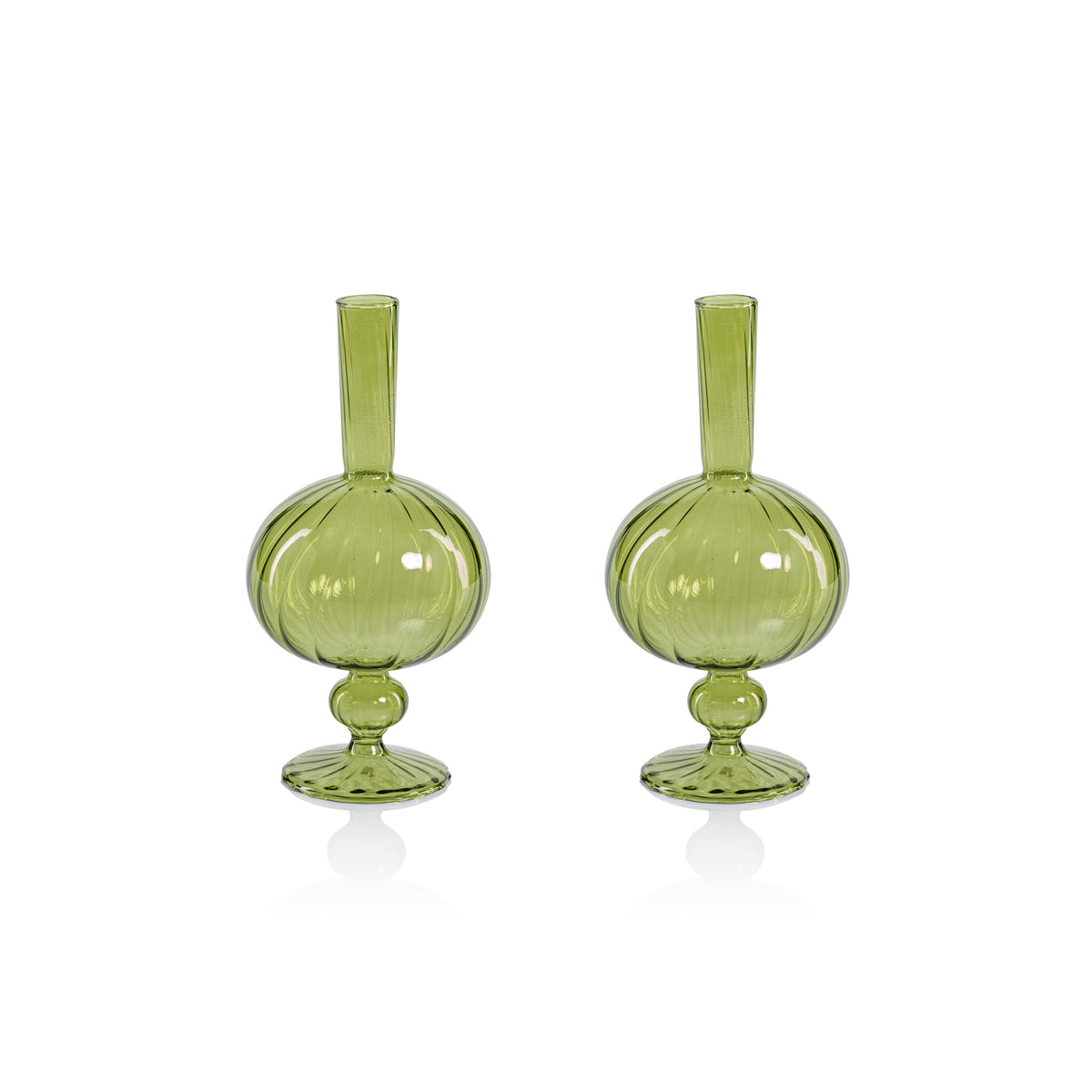 Zodax Vellum 2-Piece Set Large Green Spiral Glass Vases, Onion Shape, Large, Green