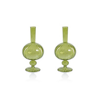 Zodax Vellum 2-Piece Set Large Green Spiral Glass Vases, Onion Shape, Large, Green