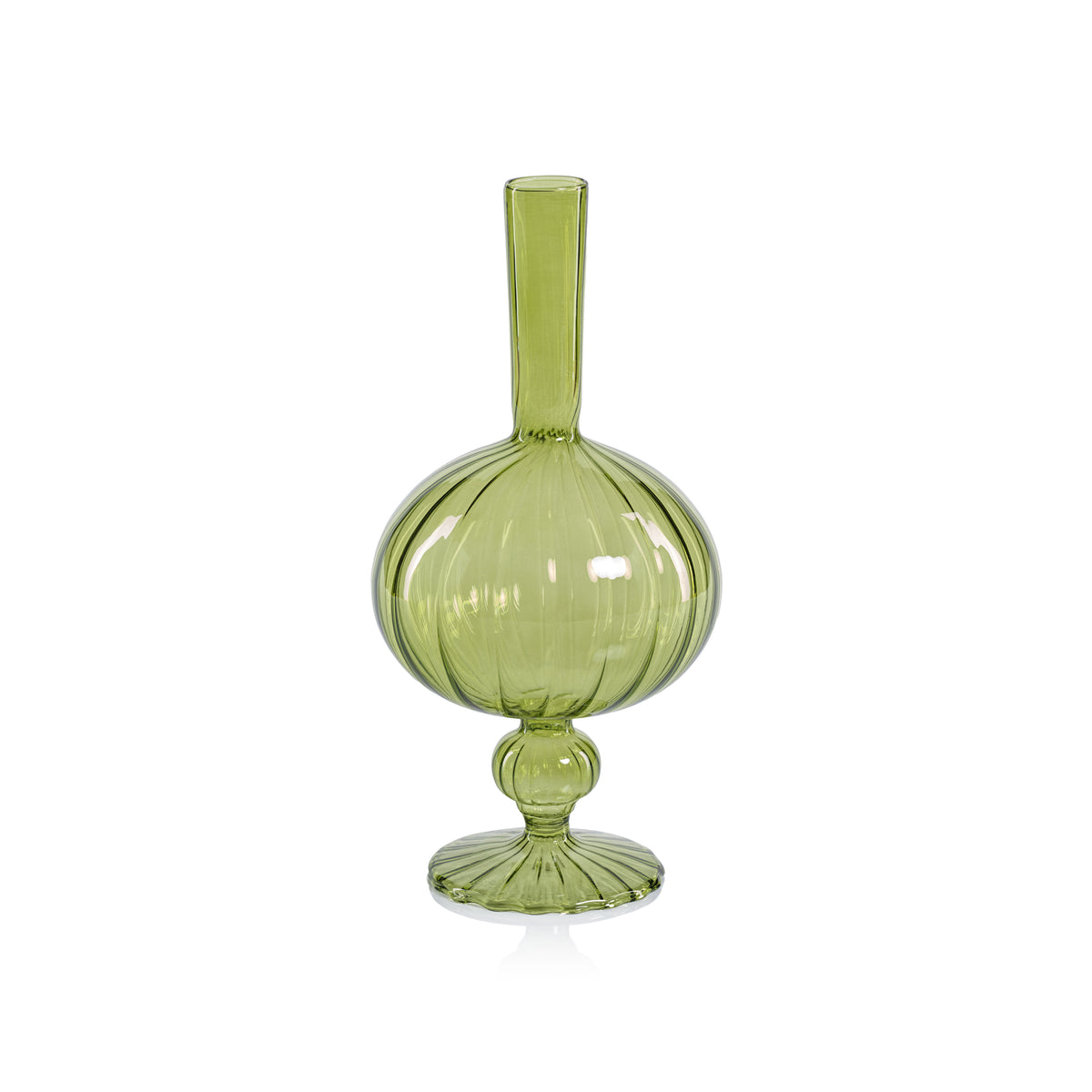 Zodax Vellum 2-Piece Set Small Green Spiral Glass Vases, Onion Shape, Small, Green