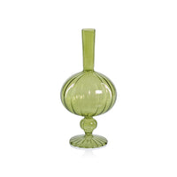 Zodax Vellum 2-Piece Set Small Green Spiral Glass Vases, Onion Shape, Small, Green
