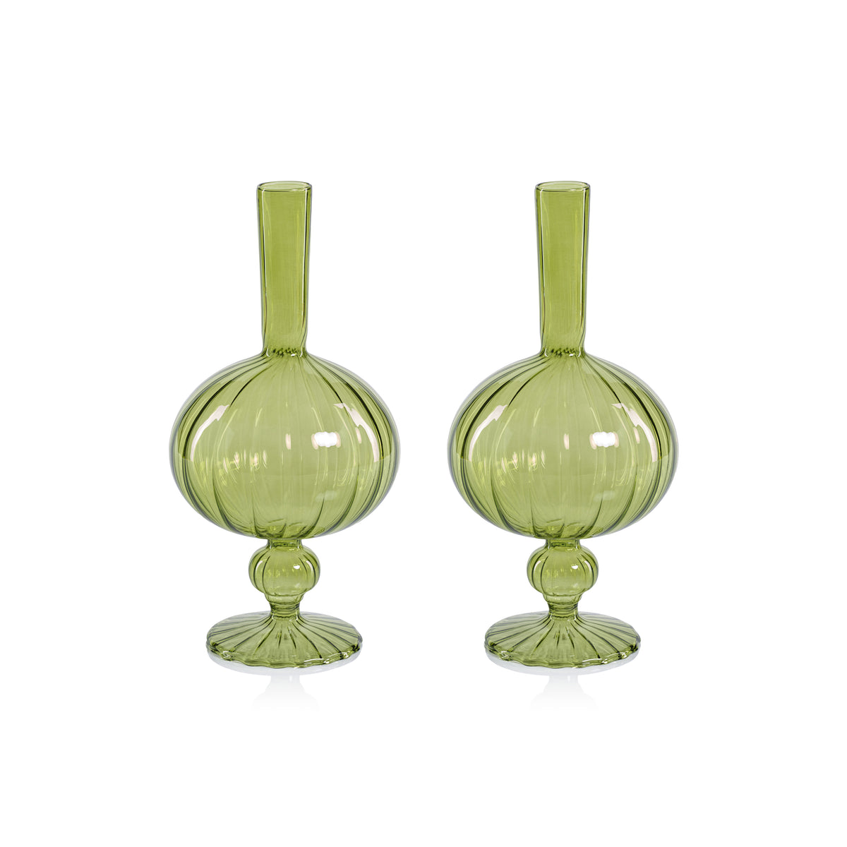 Zodax Vellum 2-Piece Set Small Green Spiral Glass Vases, Onion Shape, Small, Green