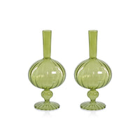 Zodax Vellum 2-Piece Set Small Green Spiral Glass Vases, Onion Shape, Small, Green