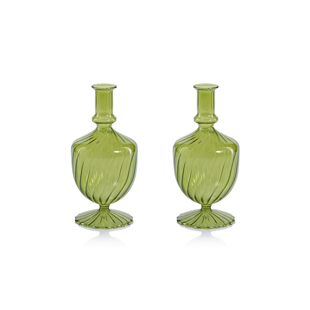 Zodax Vellum 2-Piece Set Green Spiral Glass Vases, Urn Shape, Green
