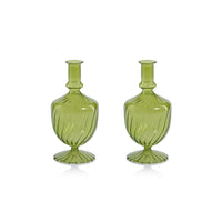 Zodax Vellum 2-Piece Set Green Spiral Glass Vases, Urn Shape, Green