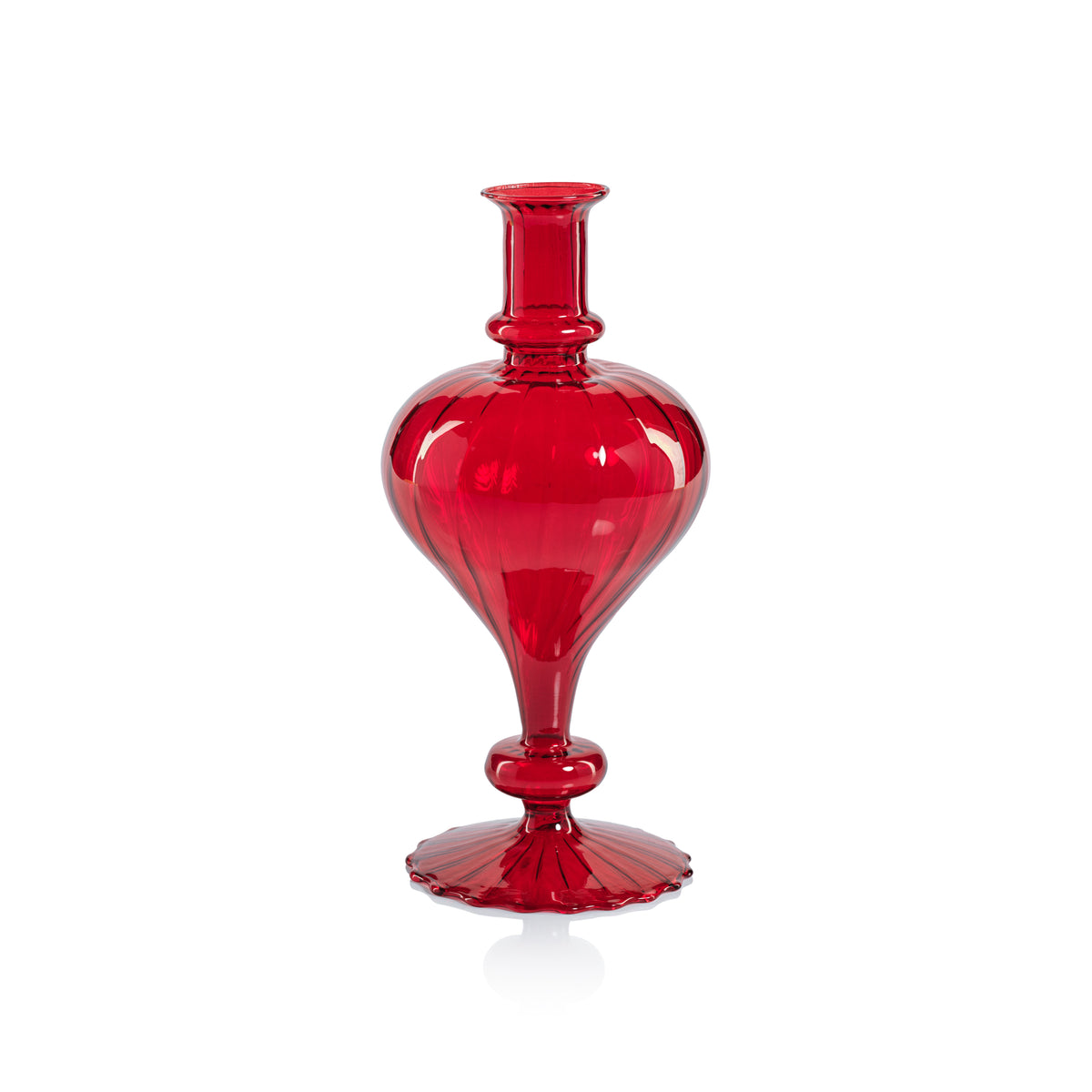 Zodax Vellum 2-Piece Set Large Red Spiral Glass Vases, Turnip Shape, Large, Red