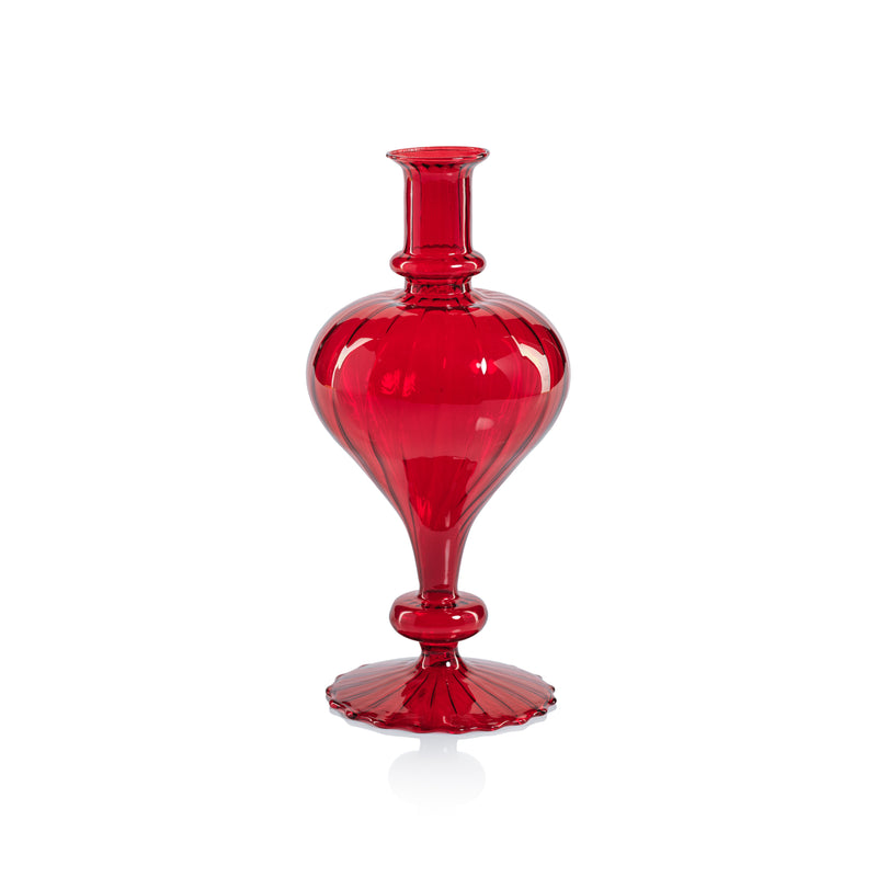 Zodax Vellum 2-Piece Set Large Red Spiral Glass Vases, Turnip Shape, Large, Red