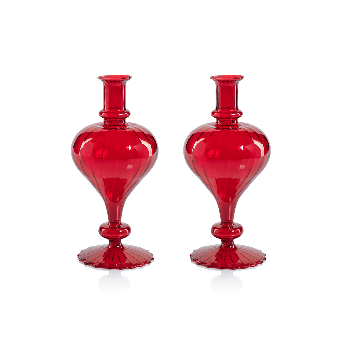 Zodax Vellum 2-Piece Set Large Red Spiral Glass Vases, Turnip Shape, Large, Red