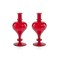 Zodax Vellum 2-Piece Set Large Red Spiral Glass Vases, Turnip Shape, Large, Red