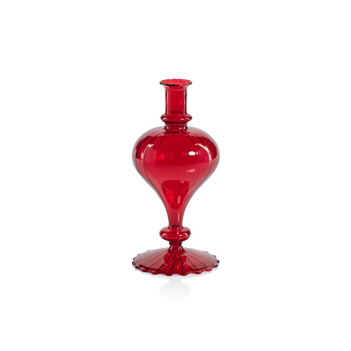 Zodax Vellum 2-Piece Set Small Red Spiral Glass Vases, Turnip Shape, Small, Red