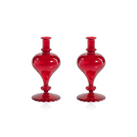 Zodax Vellum 2-Piece Set Small Red Spiral Glass Vases, Turnip Shape, Small, Red