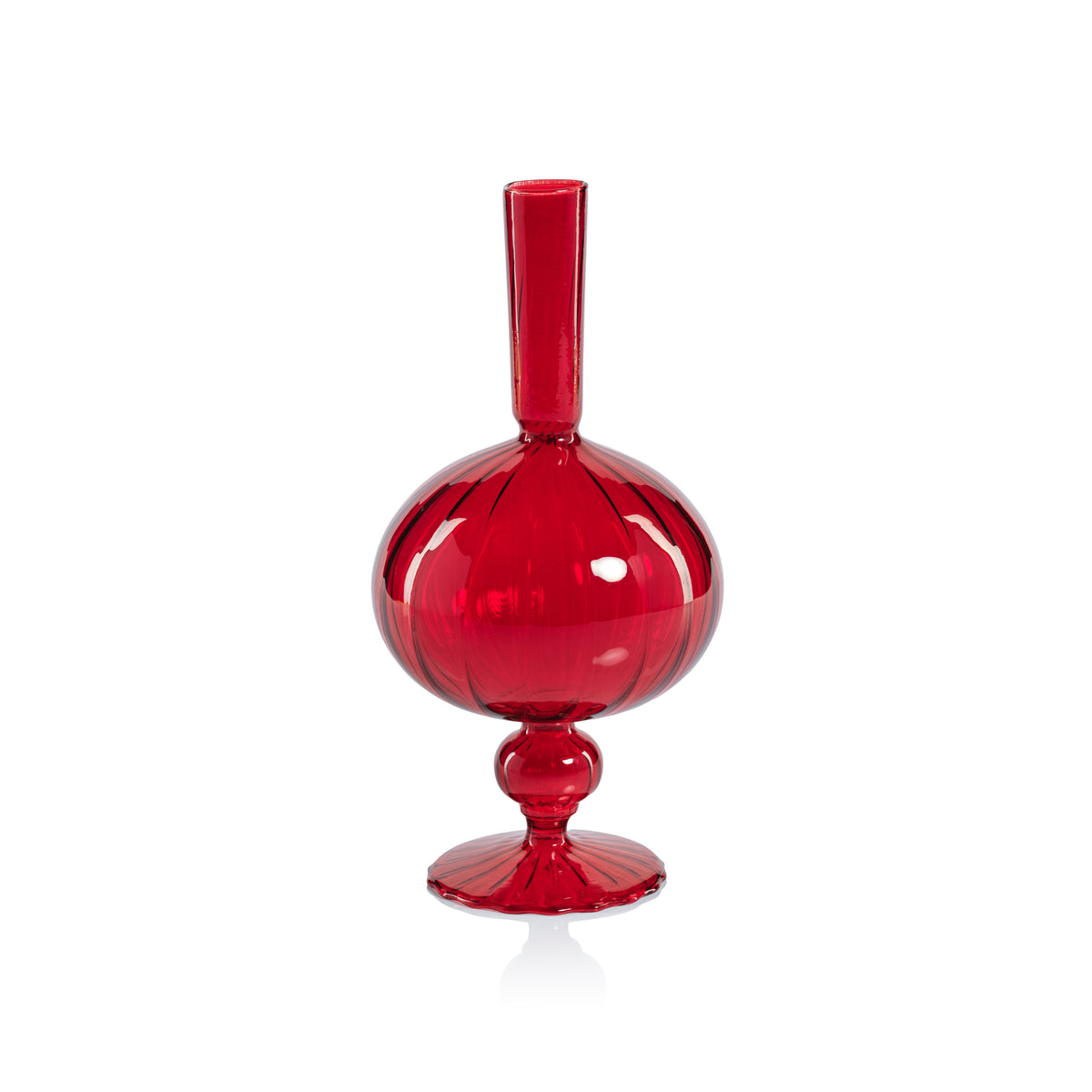 Zodax Vellum 2-Piece Set Large Red Spiral Glass Vases, Onion Shape, Large, Red