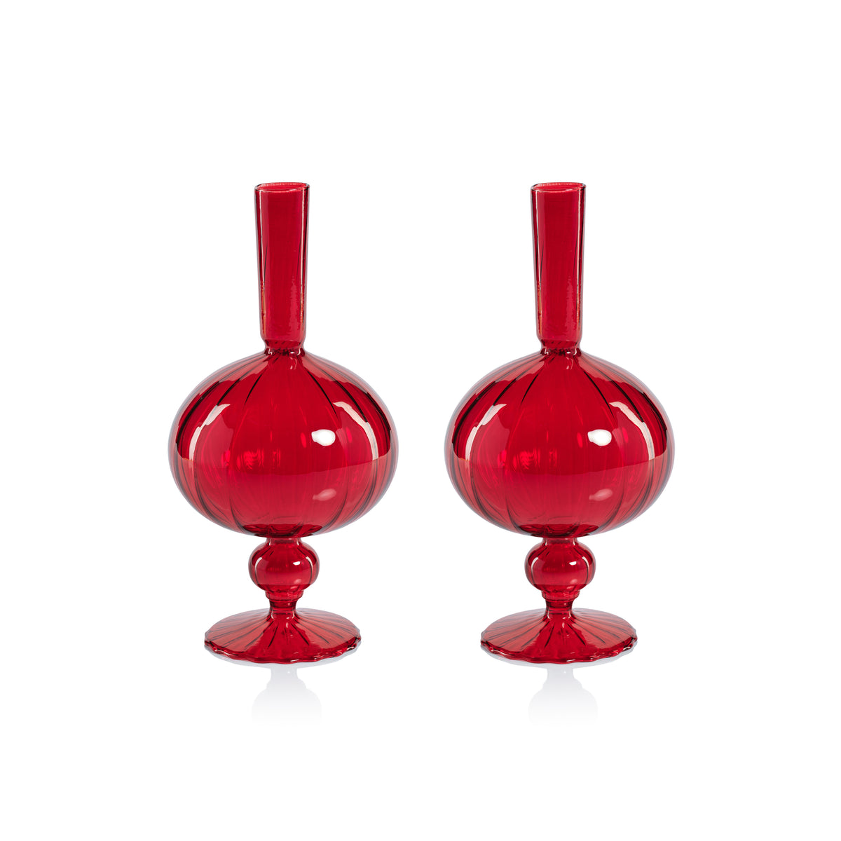 Zodax Vellum 2-Piece Set Large Red Spiral Glass Vases, Onion Shape, Large, Red