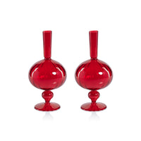 Zodax Vellum 2-Piece Set Large Red Spiral Glass Vases, Onion Shape, Large, Red