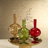 Zodax Vellum 2-Piece Set Small Red Spiral Glass Vases, Onion Shape, Small, Red