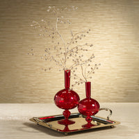 Zodax Vellum 2-Piece Set Small Red Spiral Glass Vases, Onion Shape, Small, Red