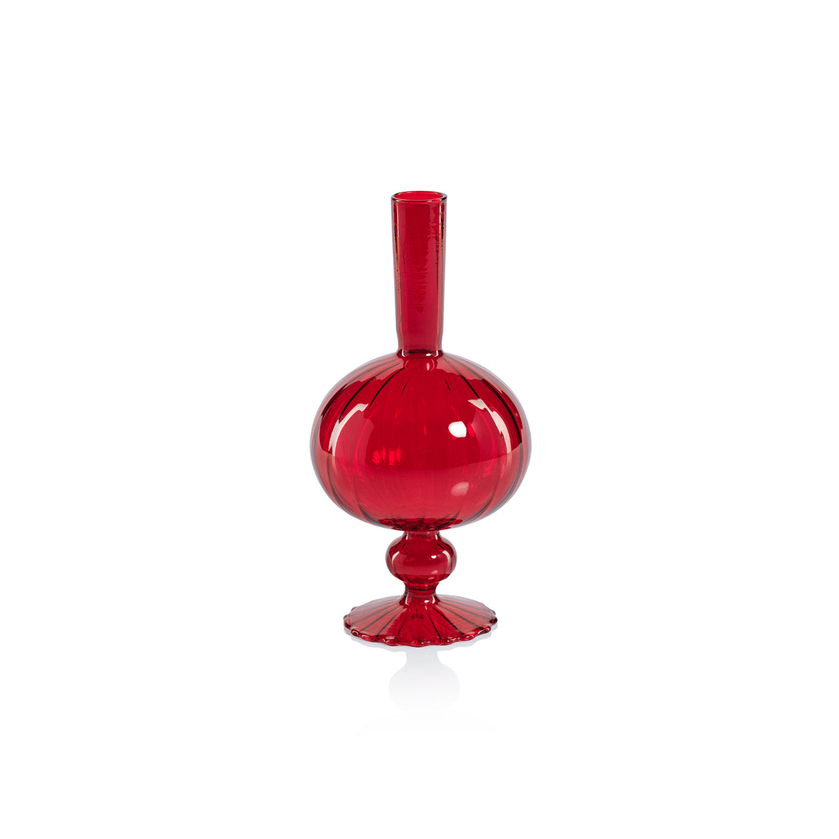 Zodax Vellum 2-Piece Set Small Red Spiral Glass Vases, Onion Shape, Small, Red