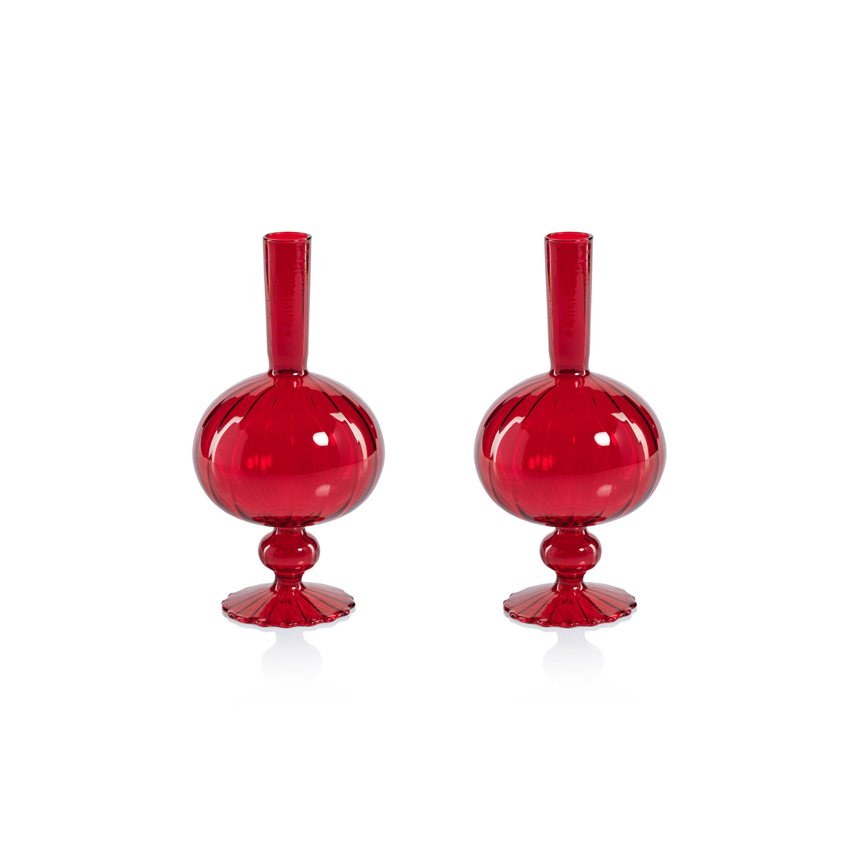 Zodax Vellum 2-Piece Set Small Red Spiral Glass Vases, Onion Shape, Small, Red