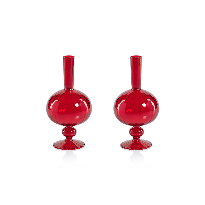 Zodax Vellum 2-Piece Set Small Red Spiral Glass Vases, Onion Shape, Small, Red