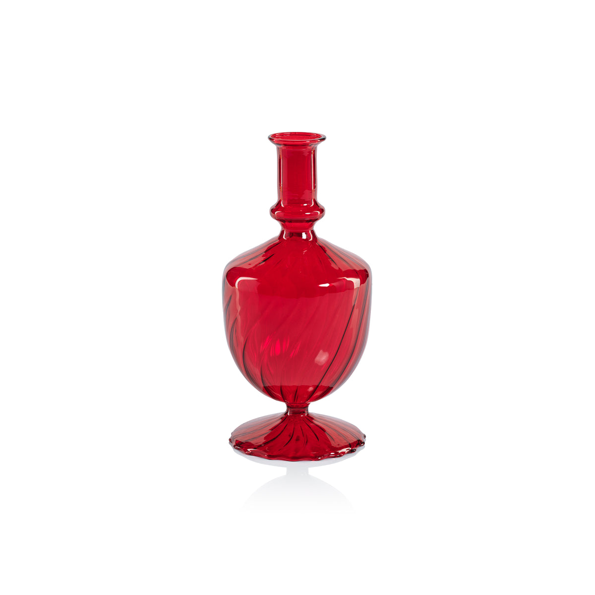 Zodax Vellum 2-Piece Set Red Spiral Glass Vases, Urn Shape, Red