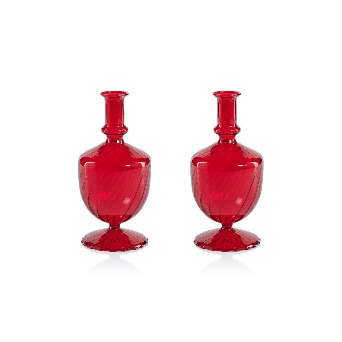 Zodax Vellum 2-Piece Set Red Spiral Glass Vases, Urn Shape, Red