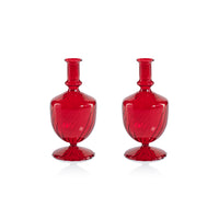 Zodax Vellum 2-Piece Set Red Spiral Glass Vases, Urn Shape, Red