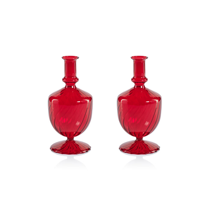 Zodax Vellum 2-Piece Set Red Spiral Glass Vases, Urn Shape, Red
