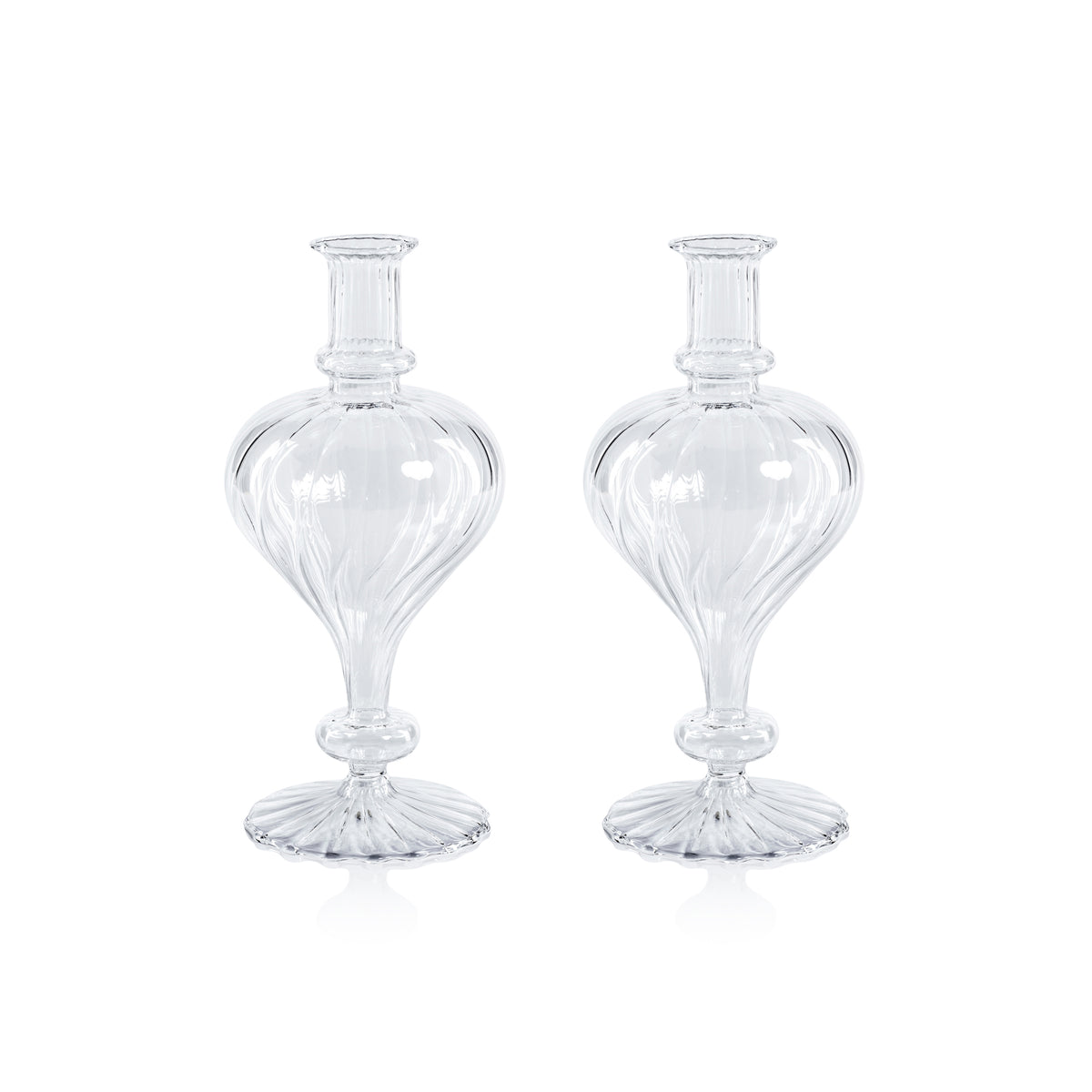 Zodax Vellum 2-Piece Set Large Clear Spiral Glass Vases, Turnip Shape, Large, Clear
