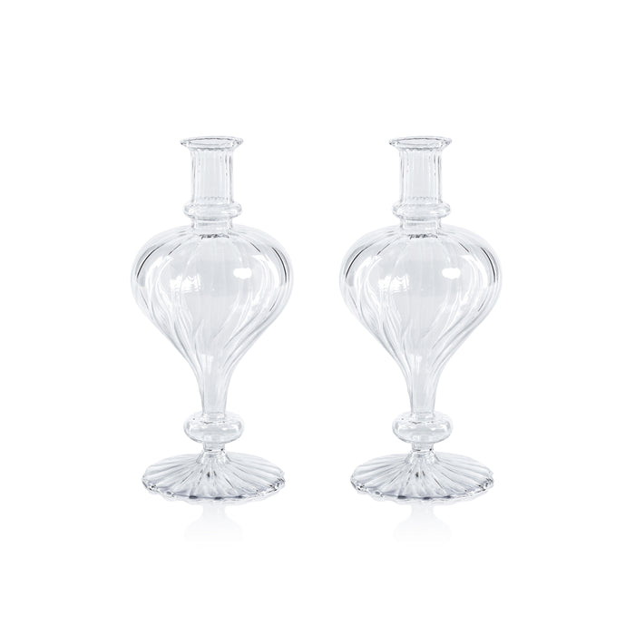 Zodax Vellum 2-Piece Set Large Clear Spiral Glass Vases, Turnip Shape, Large, Clear