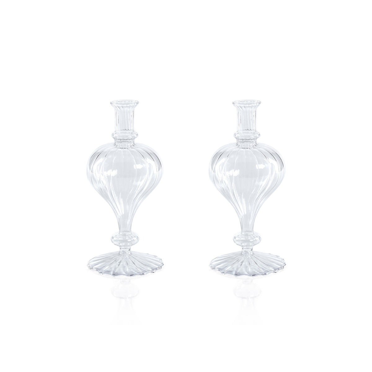 Zodax Vellum 2-Piece Set Small Clear Spiral Glass Vases, Turnip Shape, Small, Clear