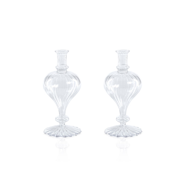 Zodax Vellum 2-Piece Set Small Clear Spiral Glass Vases, Turnip Shape, Small, Clear