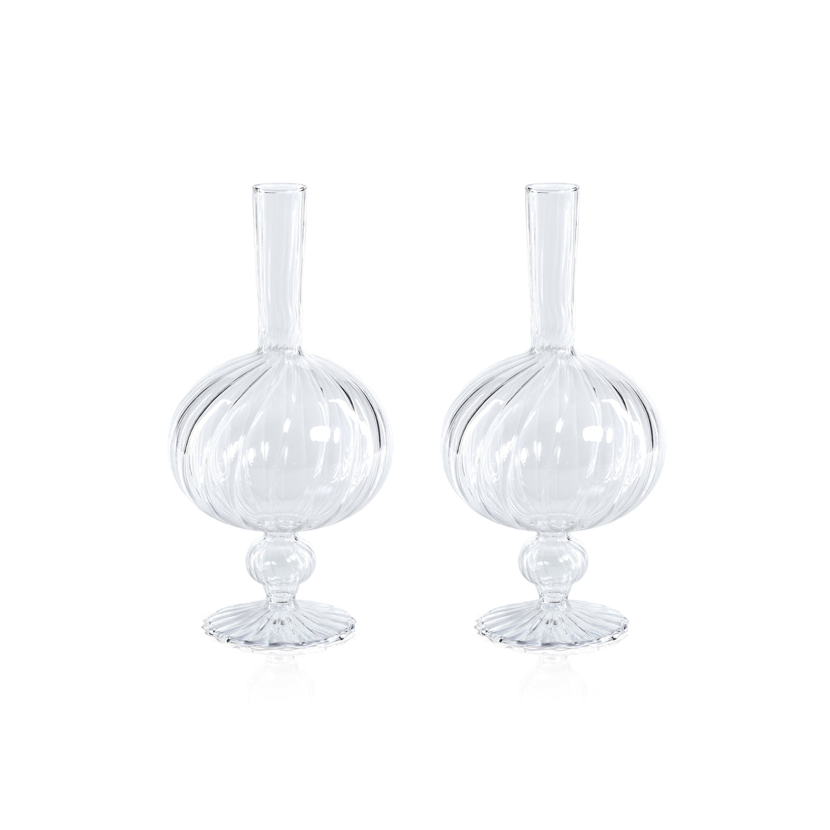 Zodax Vellum 2-Piece Set Large Clear Spiral Glass Vases, Onion Shape, Large, Clear