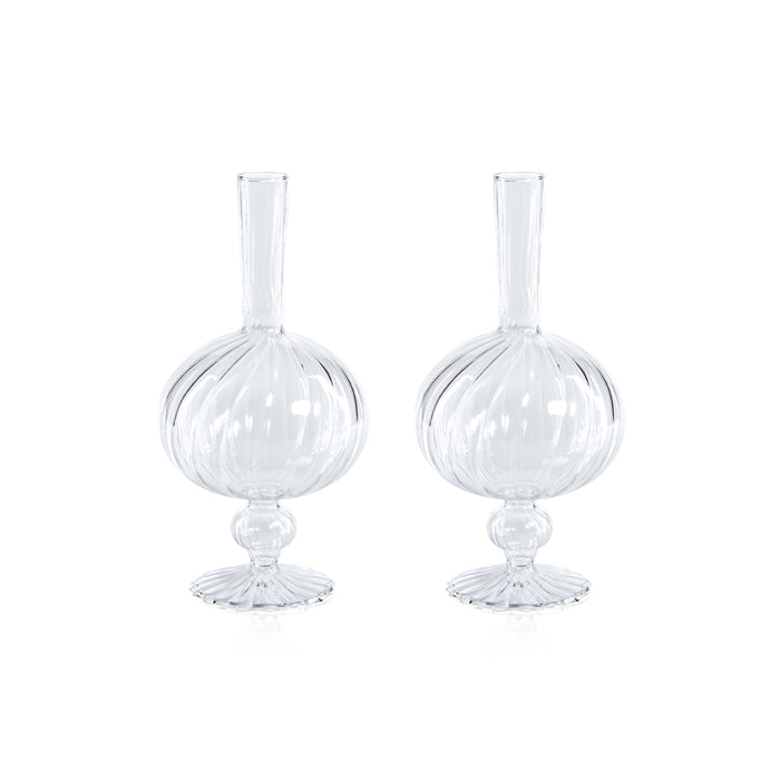 Zodax Vellum 2-Piece Set Large Clear Spiral Glass Vases, Onion Shape, Large, Clear