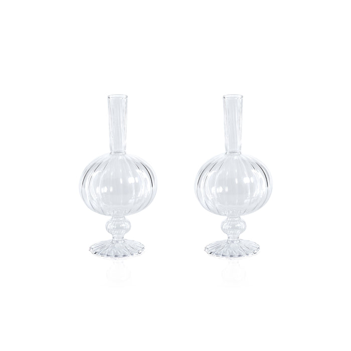 Zodax Vellum 2-Piece Set Small Clear Spiral Glass Vases, Onion Shape, Small, Clear