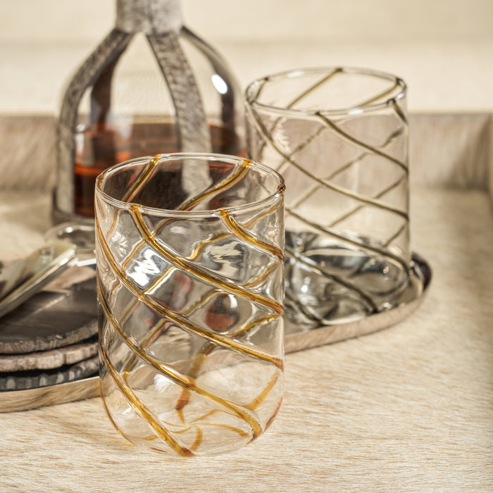 Zodax Maltia 6-Piece Set Swirl Design Glass Tumblers, Amber