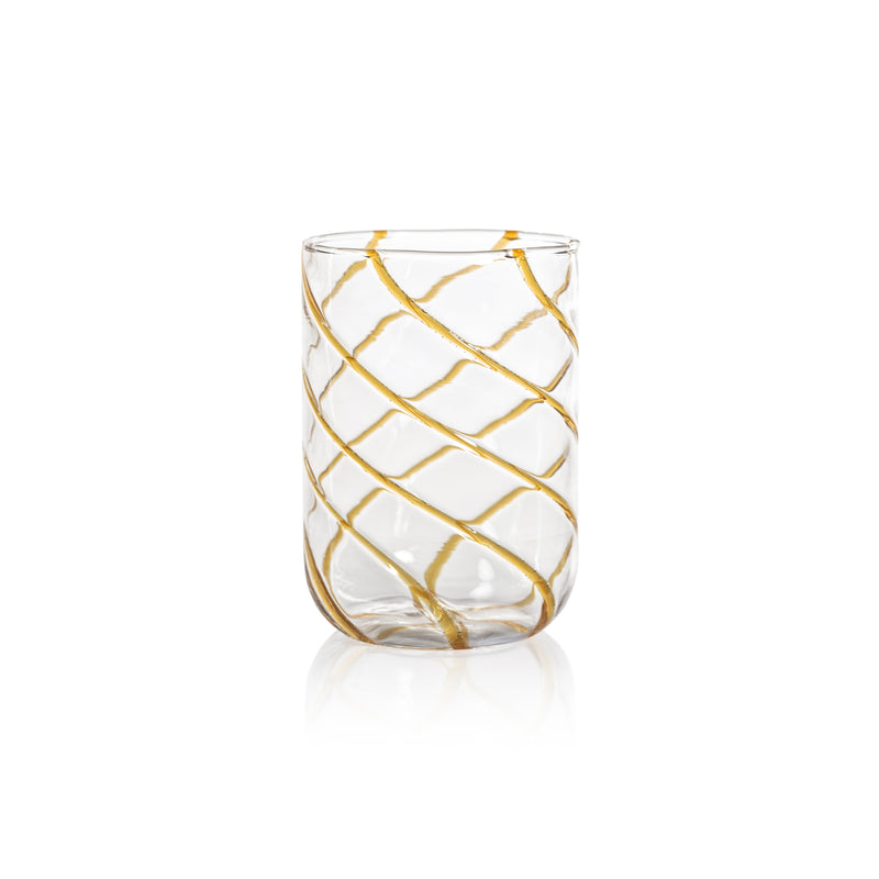 Zodax Maltia 6-Piece Set Swirl Design Glass Tumblers, Amber