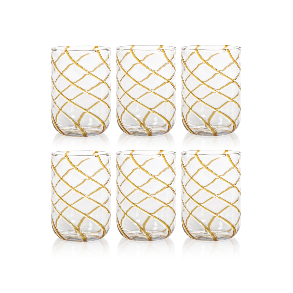 Zodax Maltia 6-Piece Set Swirl Design Glass Tumblers, Amber